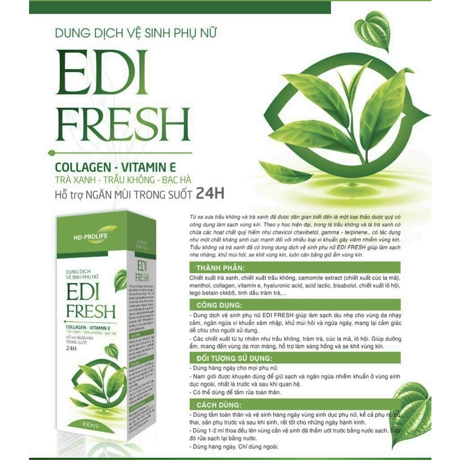 Dung dịch vệ sinh Phụ Nữ EDI Fresh - Làm sạch dịu nhẹ vùng da nhạy cảm, khử mùi, giảm ngứa, cân băng PH