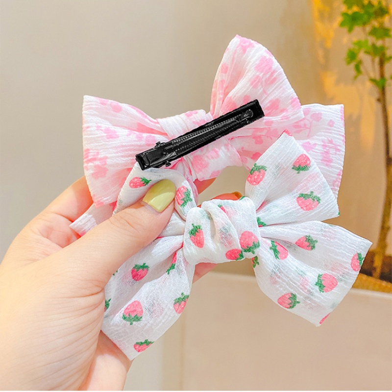 Set 3 Kẹp Tóc Nơ Vải Gạc In Họa Tiết Hoa Bướm Phong Cách Mới Ngọt Ngào