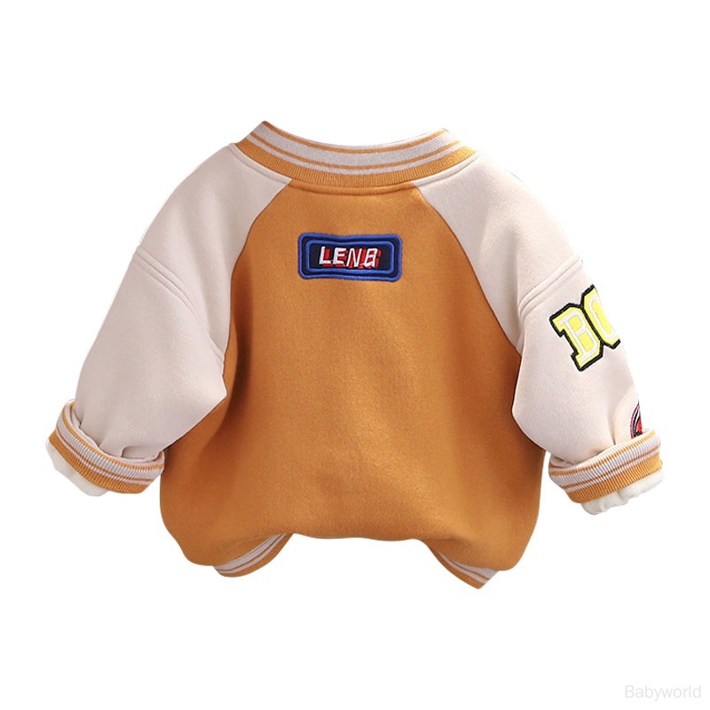 Áo Khoác Bóng Chày Da Lộn Tay Dài Dáng Rộng Lót Lông Cừu Thời Trang Cho Bé