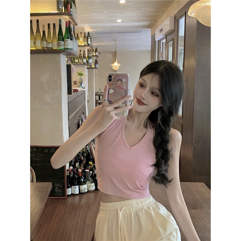 NRVP Áo tank top co giãn có đệm lót xinh xắn cho nữ