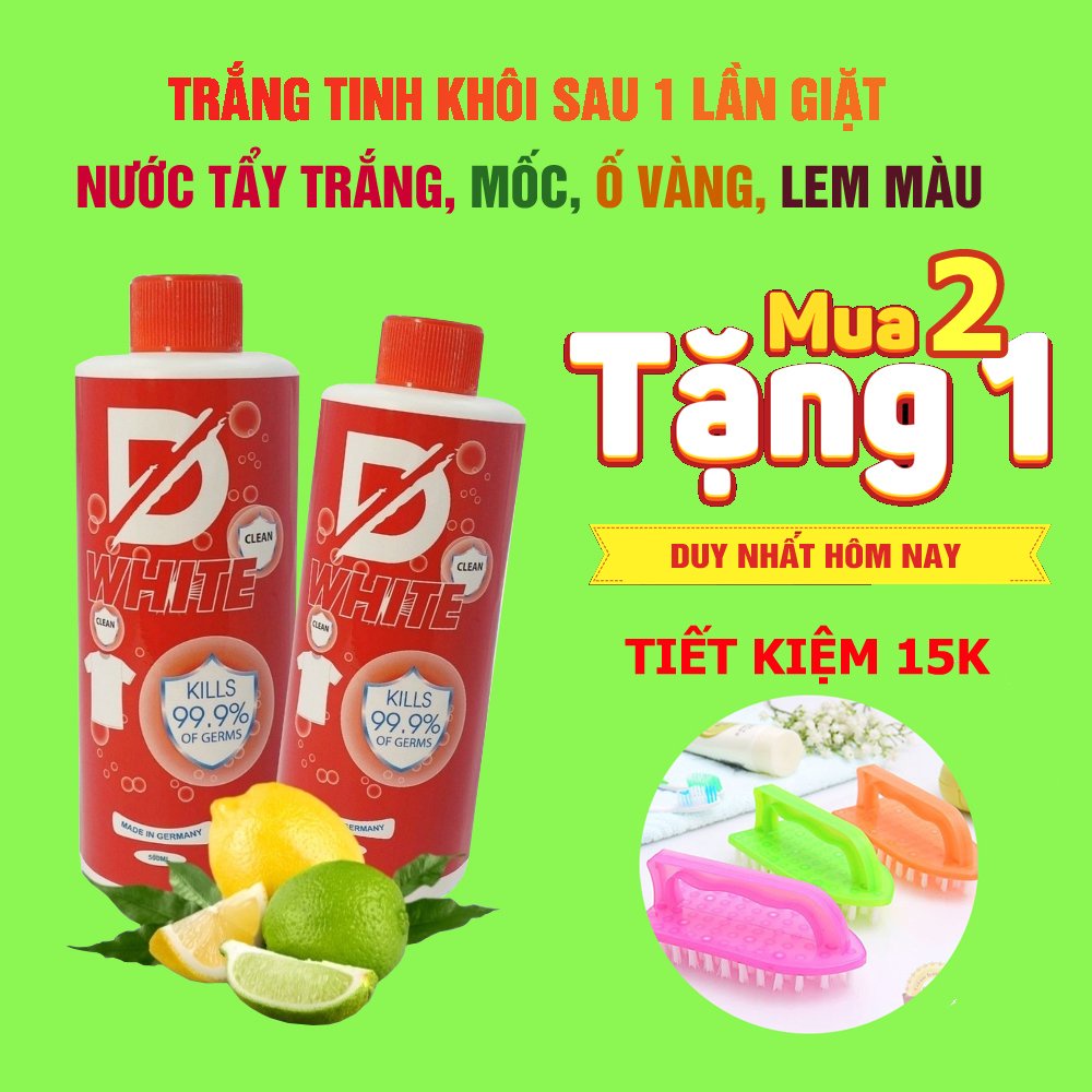 Nước Tẩy Quần áo D White, Chuyên Tẩy trắng, Tẩy mốc, Tẩy ố vàng, Tẩy lem màu...