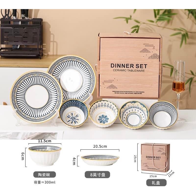 Set Bát, Đĩa Sứ Cao Cấp Có Hộp Làm Quà Tặng Sang Trọng
