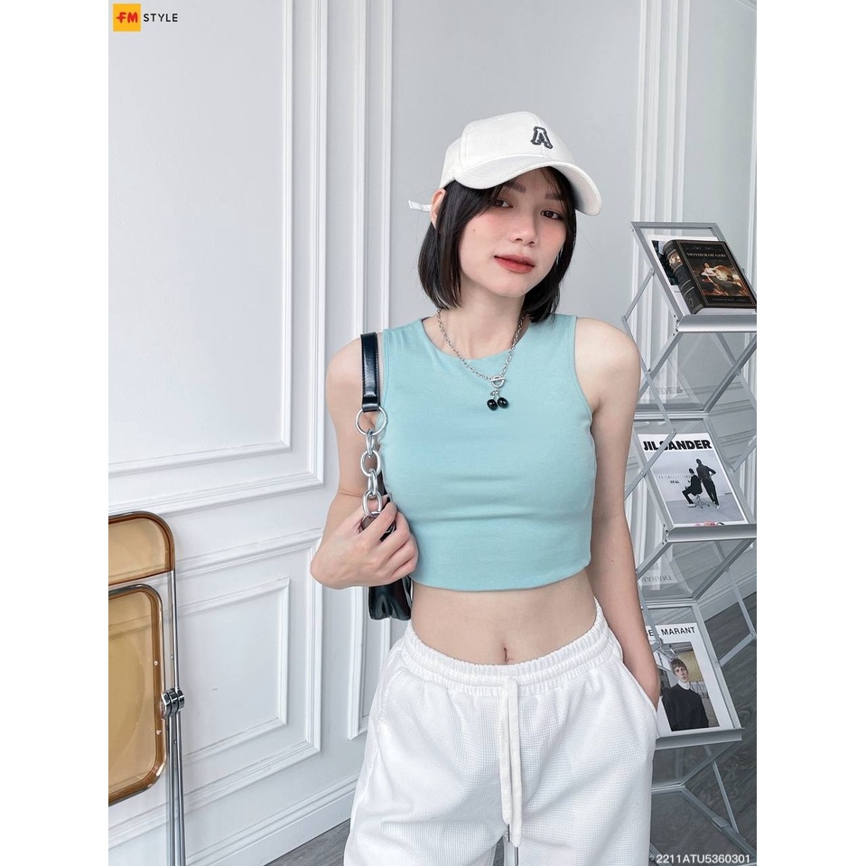 Áo ba lỗ croptop FM Style sát nách cổ tròn sọc ngang ôm body chất len dệt kim mềm mịn thời trang ulzzang 211030032