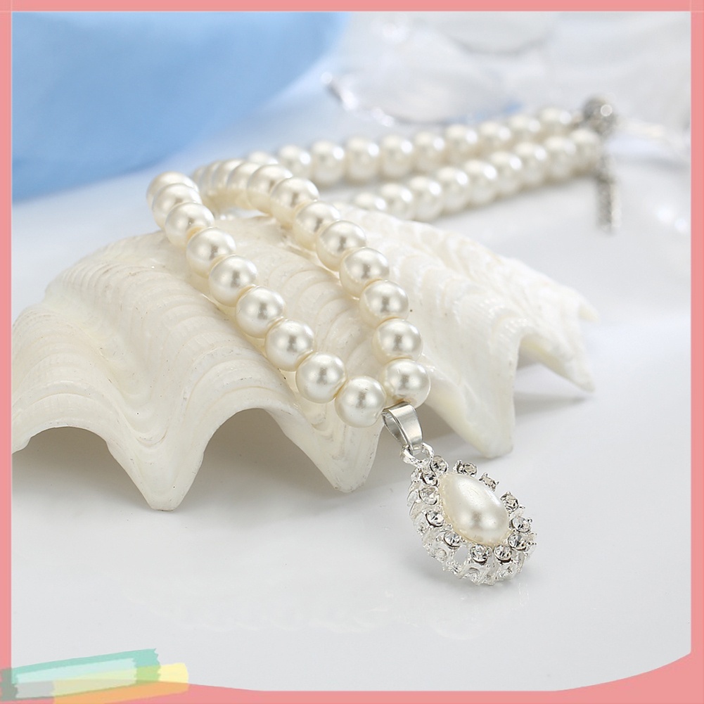 Set Dây chuyền Khuyên Tai Đính Ngọc Trai Thiết Kế Duyên Dáng