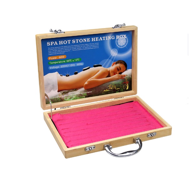 Hộp Đá Nóng Cắm Điện Kèm Bộ 16 Viên Đá Nóng Cao Cấp, Hộp Làm Nóng Đá Nóng Massage Body Spa
