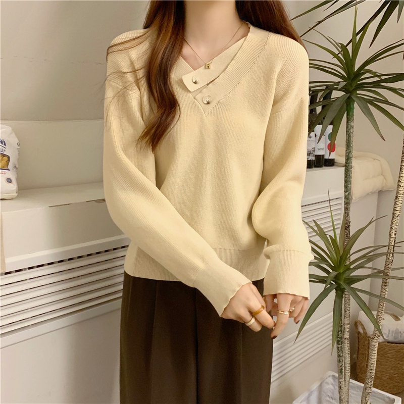 Áo sweater Dệt Kim Cổ Chữ V Dáng Rộng Phối Nút Thời Trang Thu Đông Mới