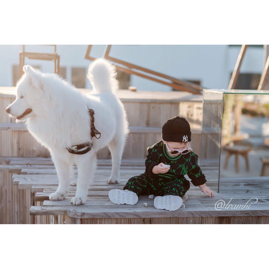 BỘ NỈ DA CÁ BÉ TRAI MLB NY XANH LÁ