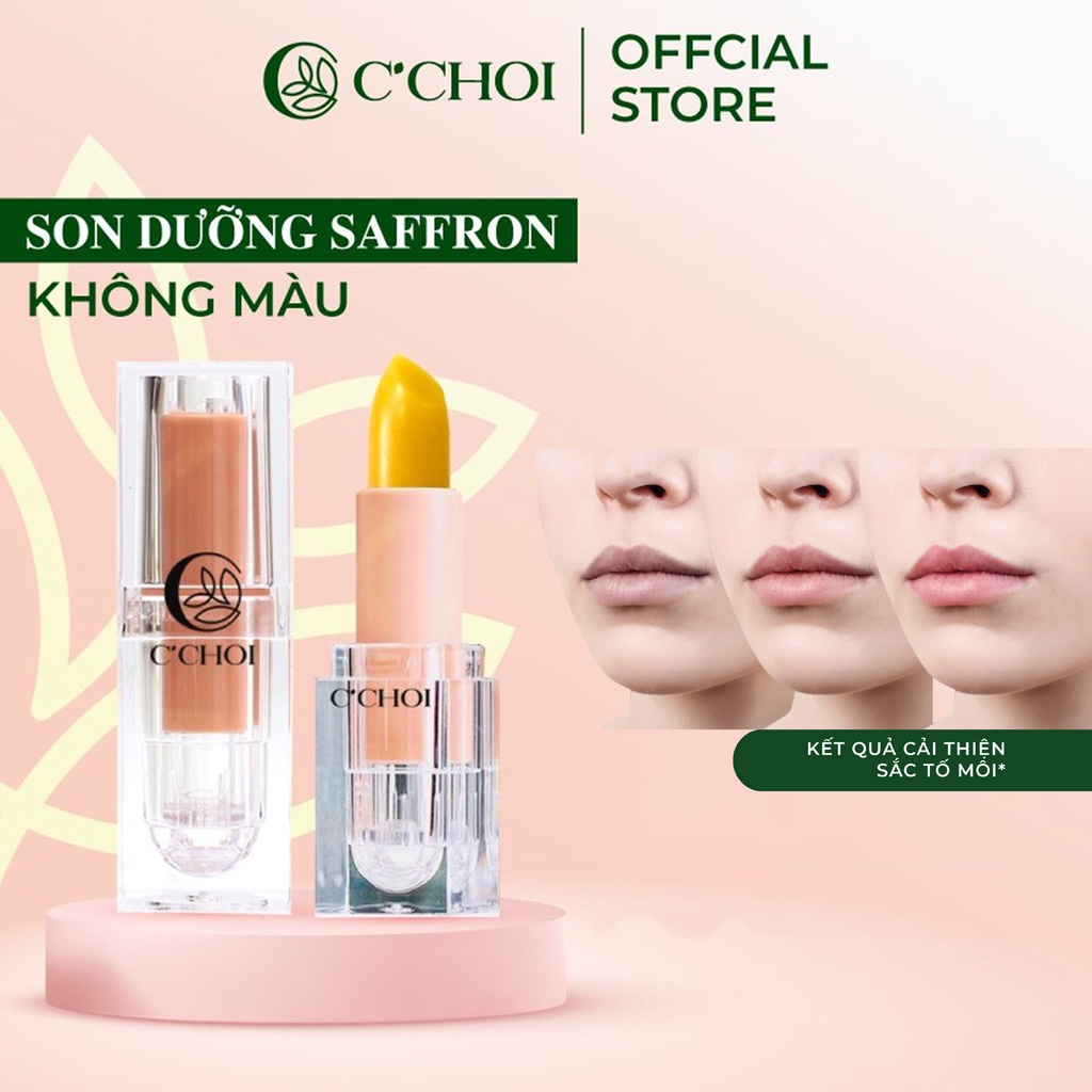 Son Dưỡng Môi Không Màu SAFFRON C'CHOI Nhuỵ Hoa Nghệ Tây Giúp Môi Giảm Thâm Căng Mọng Dạng Thỏi 4g