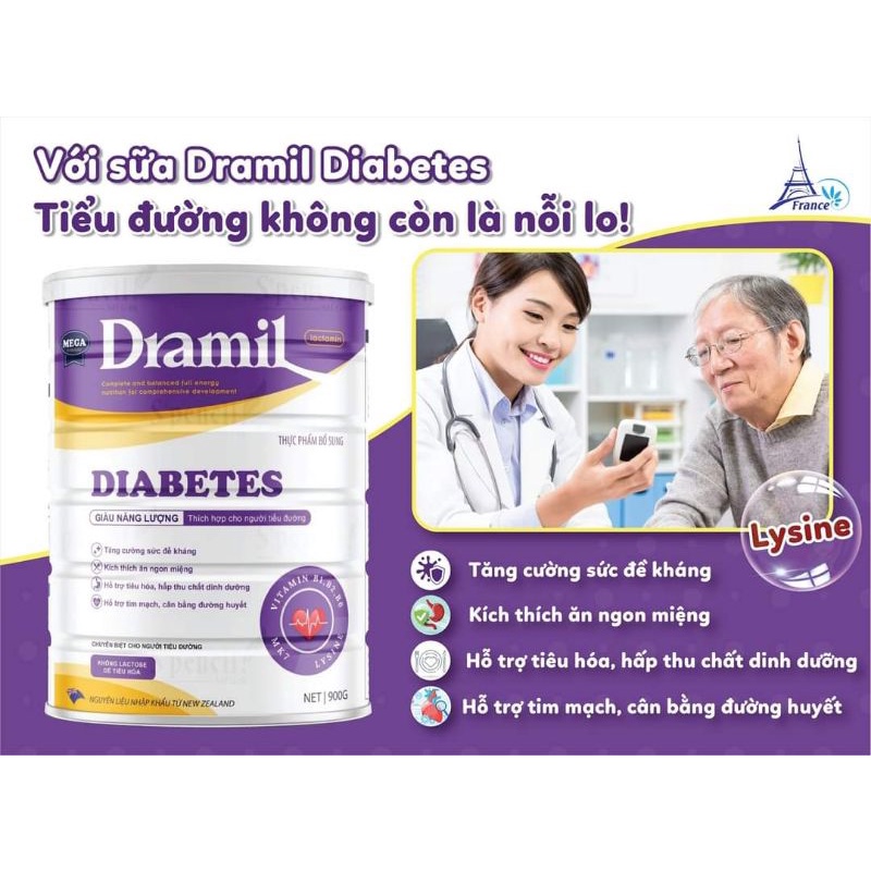 Sữa Dramil Diabetes thích hợp cho người tiểu đường lon 900gr