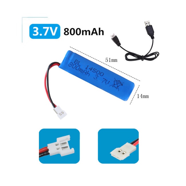 Pin Sạc Lithium Lion 1s 14500 3.7v 800mah XH2.54 xả 10C Xe Điều Khiển Từ Xa Hàng Mới 100%