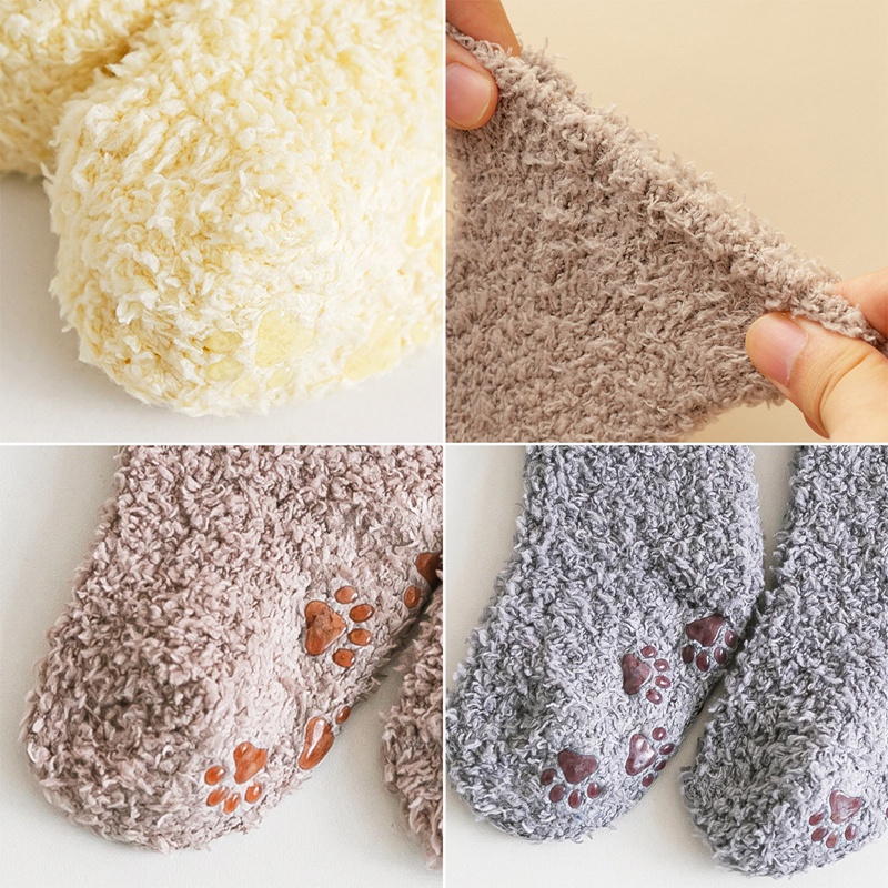 Vớ Lông Cừu San Hô Dày Dặn Chống Trượt Họa Tiết Chấm Bi Thời Trang Thu Đông Cho Bé