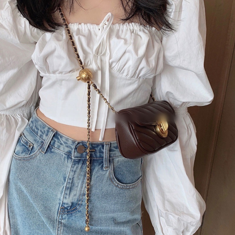 MISCHA Túi Đeo Chéo mini Bằng Da PU Màu Trơn Phong Cách retro Thời Trang