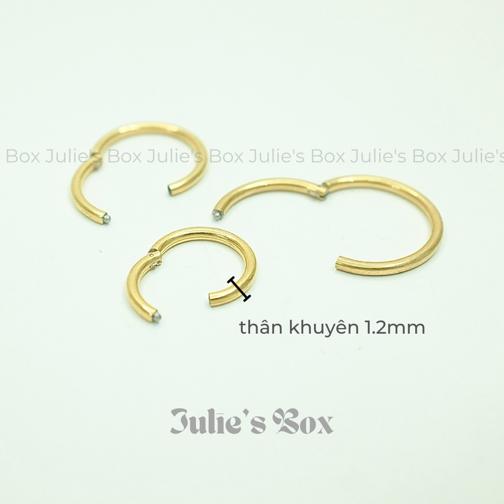 [1 CHIẾC]  [MỎNG NHẤT] Khuyên Tai HOOP Tròn VÀNG Dày 1.2MM Xỏ Nam Nữ Unisex Titanium Julies Box 66 Không Ngứa Không Gỉ