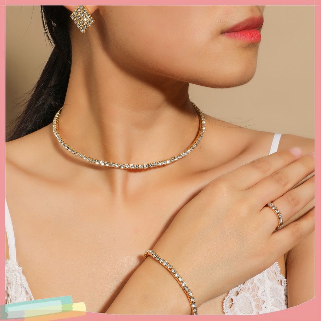 Bộ trang sức 4 món đính kim cương giả thời trang cho nữ