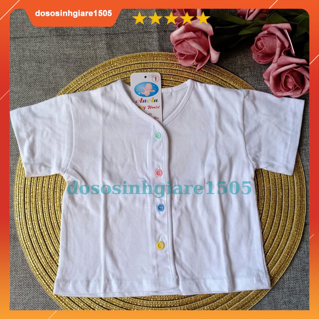 Set 5 Áo cúc giữa An An TRẮNG TRƠN tay NGẮN cho bé sơ sinh/ Áo tay cộc cho em bé