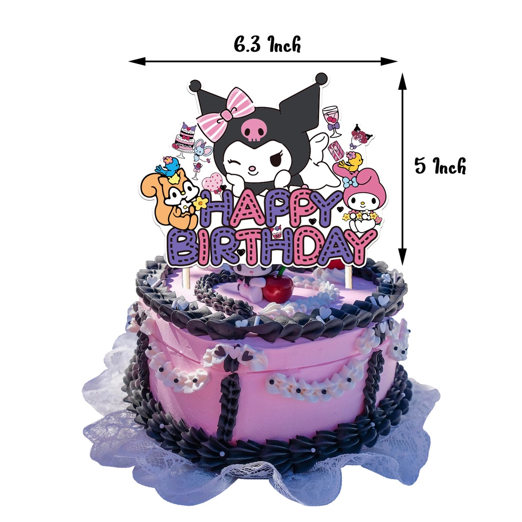 Bộ Bong Bóng + Que Cắm Trang Trí Tiệc Sinh Nhật Chủ Đề My Melody Kuromi Hello Kitty