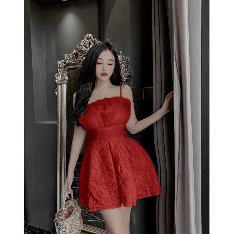 SALE ĐẬM | ĐẦM GẤM CÓ MÚT HAI DÂY DÁNG NGẮN XÒE SIÊU XINH MẶC ĐI TIỆC CHÁY PHỐ ĐỀU OK UP SHOP HHP