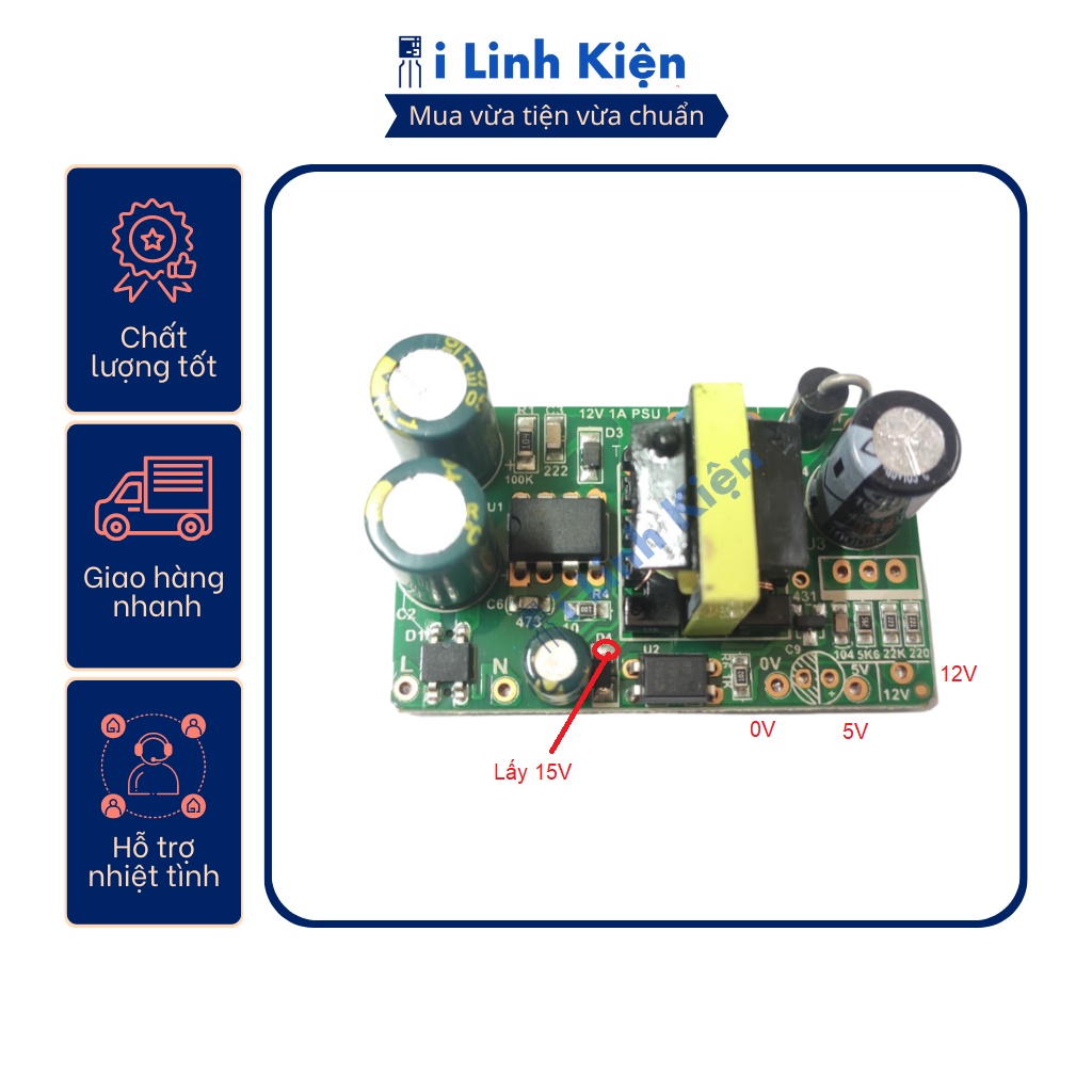 Bo nguồn đa năng không vỏ 12V 1A cách ly ra 5V 12V 15V cách ly chất lượng tốt.