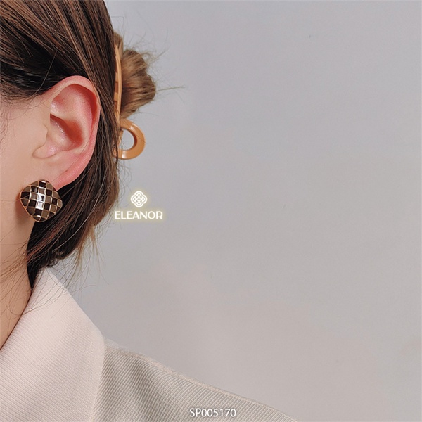Bông tai nữ chuôi bạc 925 Eleanor Accessories hình vuông kẻ ô hai màu phụ kiên trang sức 5170
