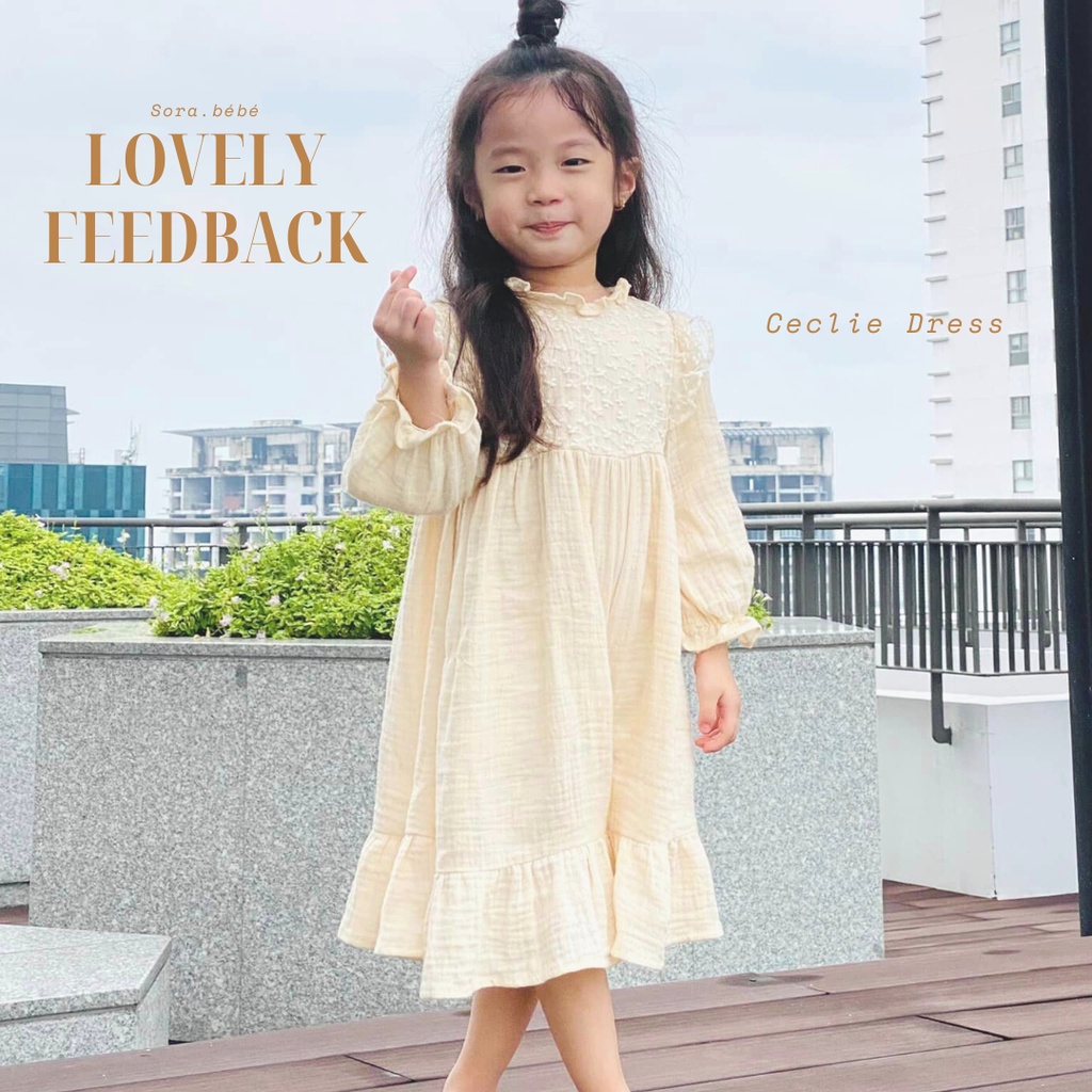 Váy bé gái Sora.bébé Ceclie Dress chất liệu muslin phối ren thêu hoa cao cấp