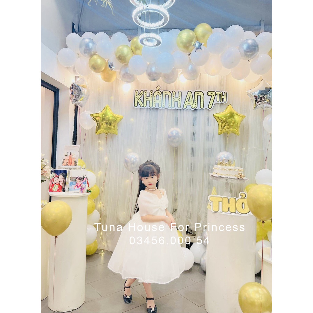 Váy đầm xoè công chúa thiết kế cho bé gái tay ngang trễ vai bồng bềnh - Tuna House For Princess