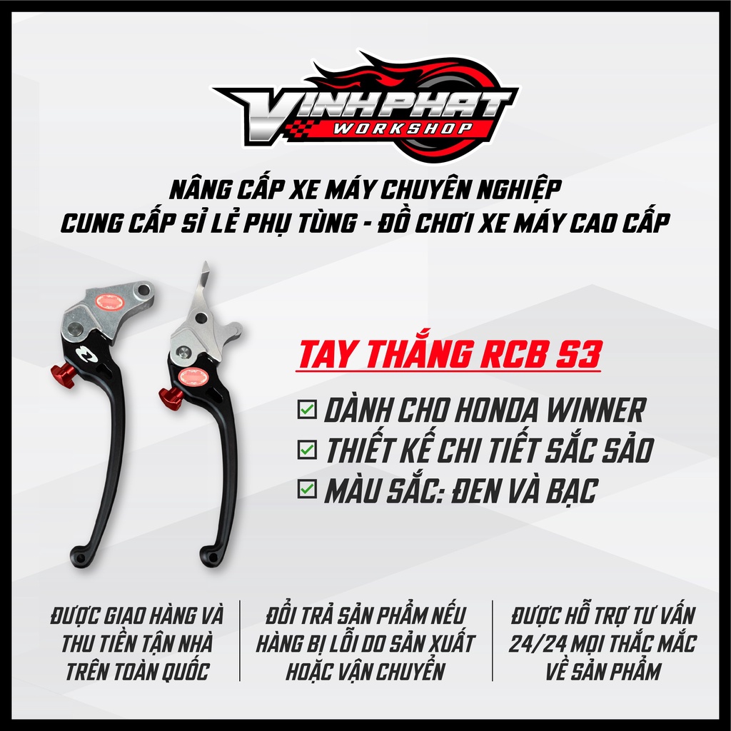 Tay thắng RCB S3 dành cho mọi loại xe, gắn như zin không chế lắp/đồ chơi xe máy Vinh Phát/màu đen