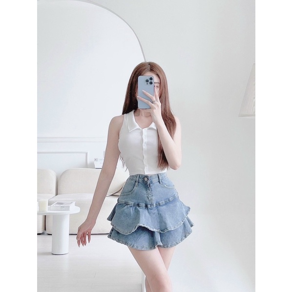 Áo thun sát nách cổ bẻ-  áo croptop cổ bẻ siêu xinh (hình thật)