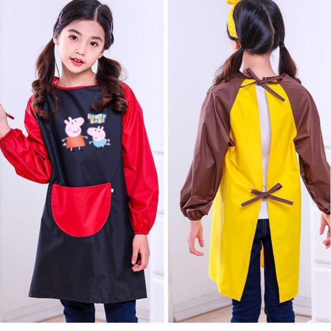 Tạp Dề Vẽ Tranh Tay Dài Chống Thấm Nước Cỡ Vừa Dành Cho Trẻ Em