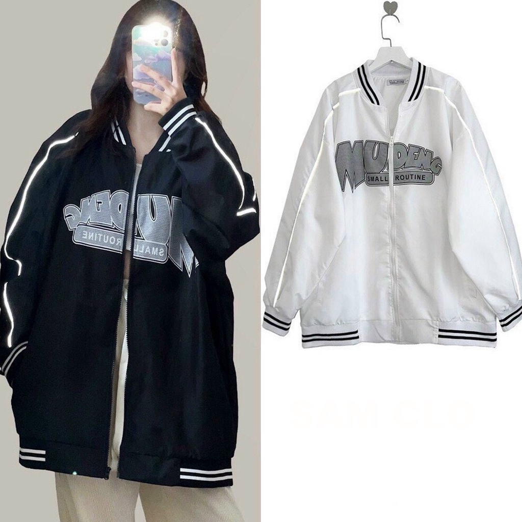 Áo khoác dù bomber 2 lớp nam nữ phong cách bóng chày form rộng unisex mặc cặp - couple in MUDENG
