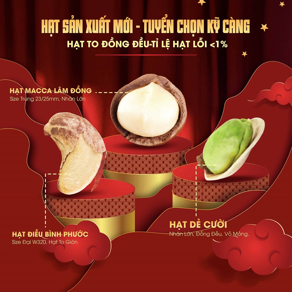 Combo hạt macca sấy nứt, hạt dẻ cười rang muối, hạt điều nguyên vỏ TANU NUTS