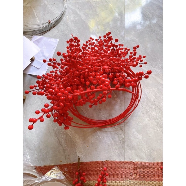 Phôi vòng nguyệt quế đào đông 25cm trang trí siêu đẹp
