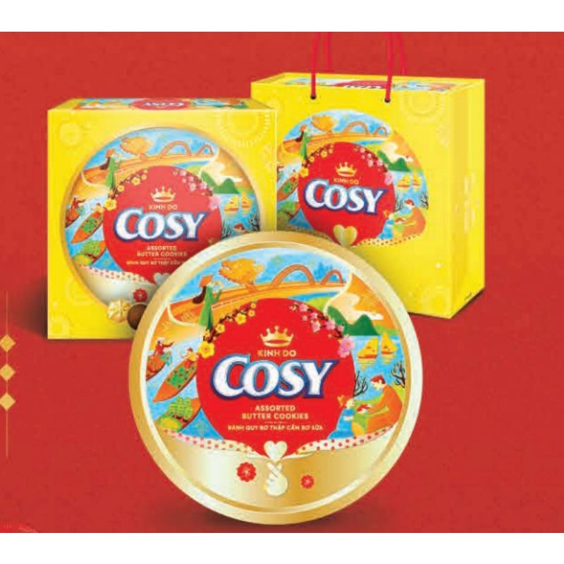 [Tặng túi giấy] Hộp bánh quy bơ Cosy 378g hộp thiếc mẫu Tết