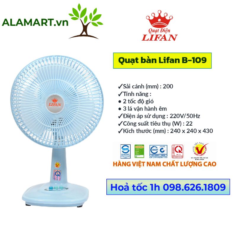 QUẠT BÀN LIFAN B-109 nhỏ mát dịu êm phòng ngủ dễ chịu cho bé