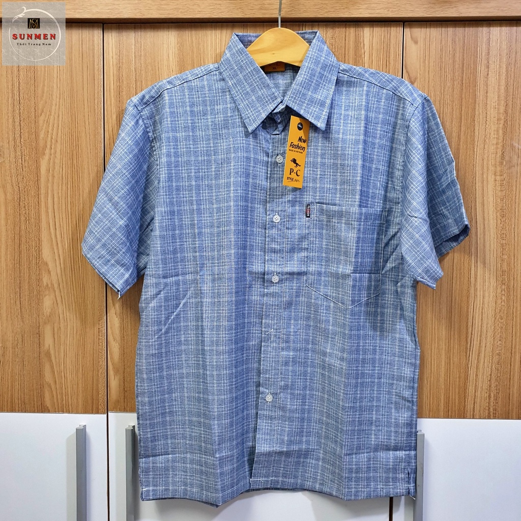 [HCM] Áo Sơ Mi Nam Trung Niên Tay Ngắn Vải XÔ Cao Cấp Siêu Mát From Rộng Rãi Thoải Mái Họa Tiết Sọc Caro Size Từ 50-90kg