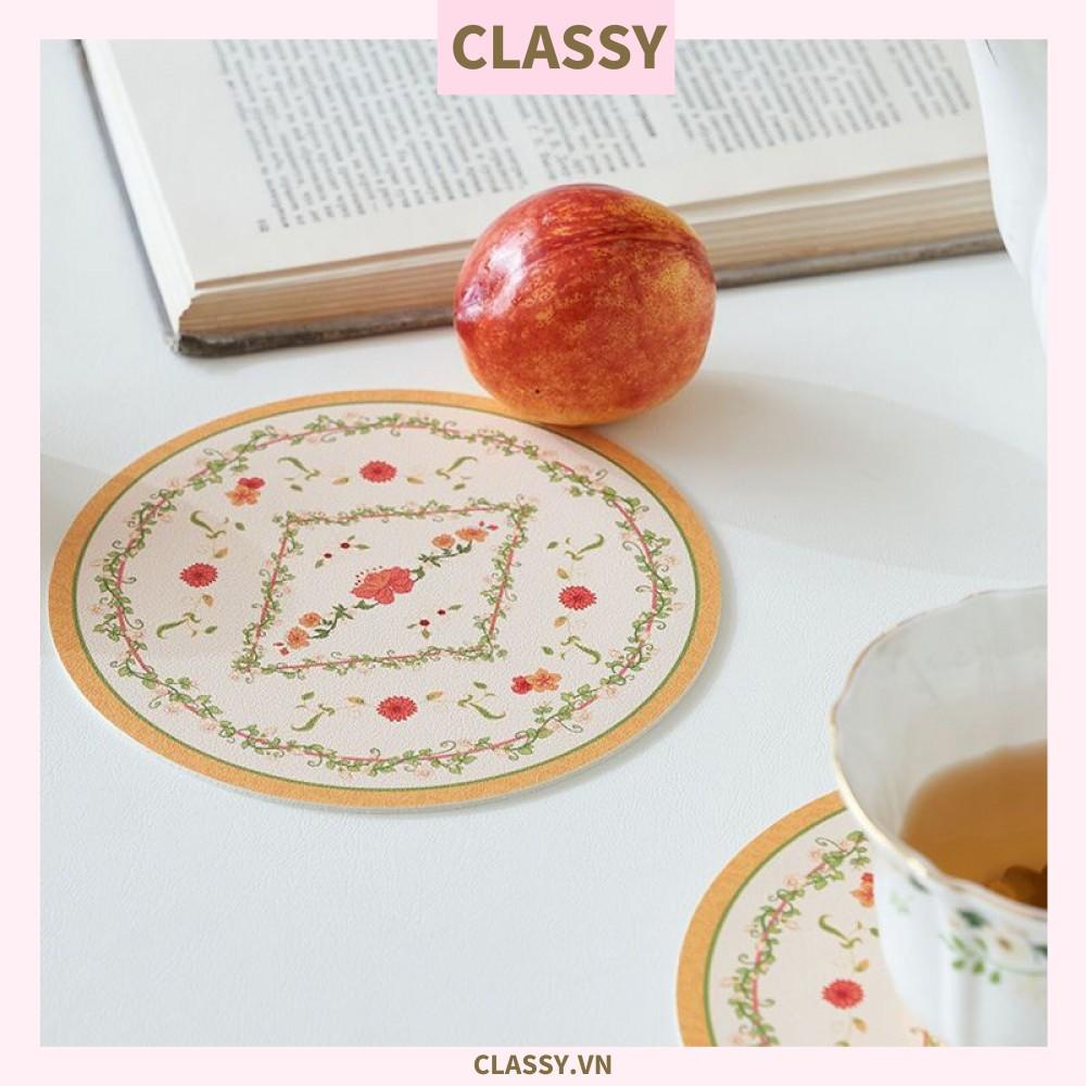 Miếng lót đế ly Classy, lót đế cốc bằng da thấm hút tốt, nhiều họa tiết PK1512