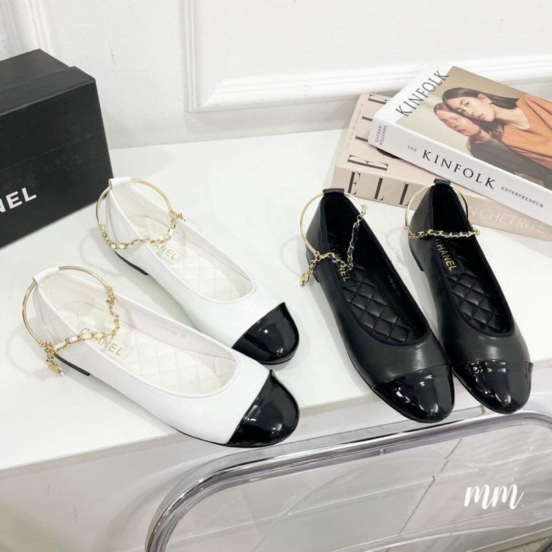 Giày búp bê Cha.nel dây xích NMINESTORE hàng FULLBOX LOGO