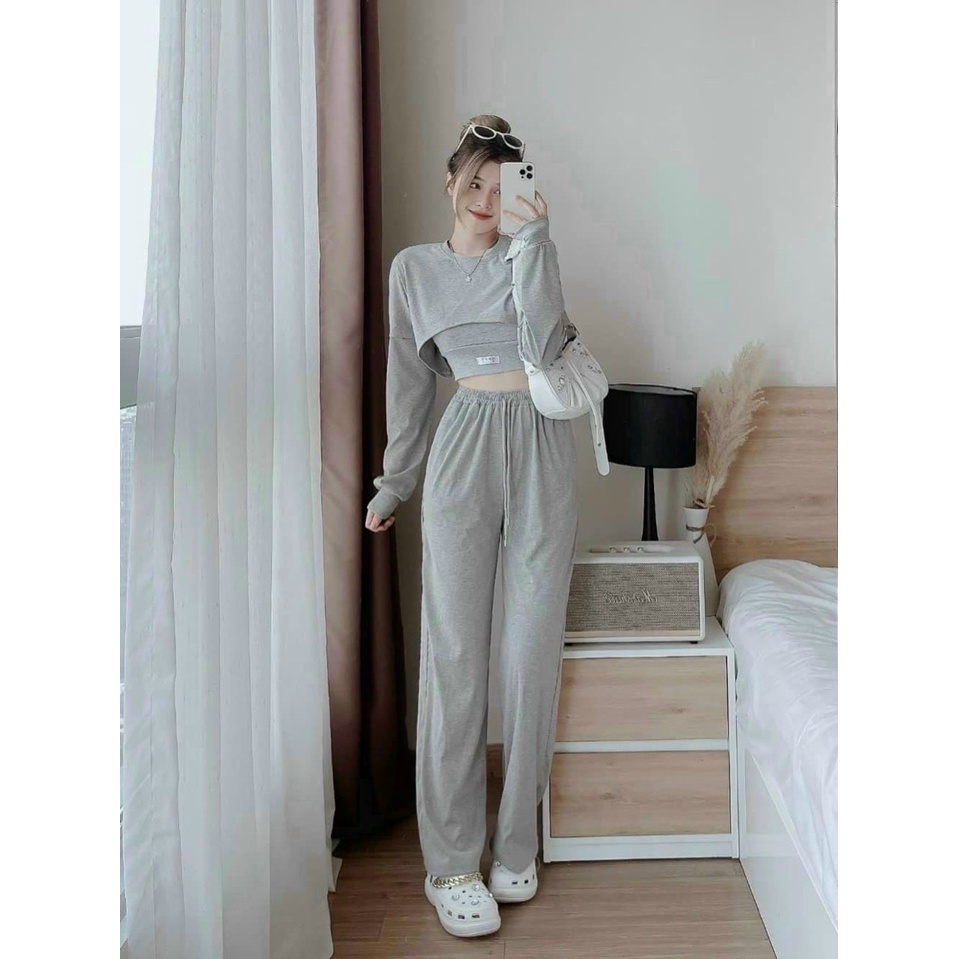 (Sale FreeShip) Sét bộ thun cá tính 3 món,bộ ống suông thích hợp cho nàng dạo phố,chất cotton xịn chuẩn shop