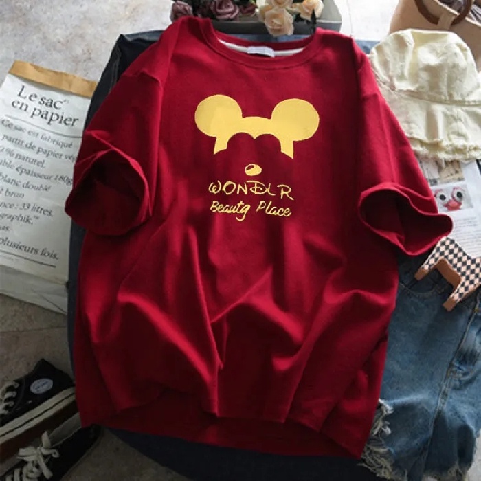 Áo thun SUXI dáng rộng họa tiết hoạt hình dễ thương thời trang mùa thu dành cho nữ