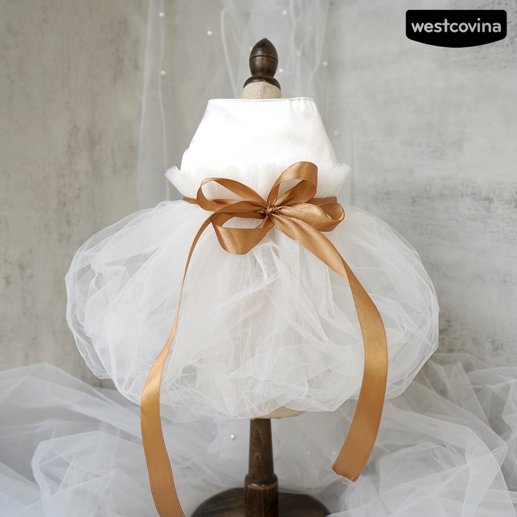 [COD]♘Đầm Trắng Phối Lưới Kèm Thắt Nơ Cỡ Nhỏ / Vừa / Nhỏ Thời Trang Xinh Xắn Cho Thú Cưng