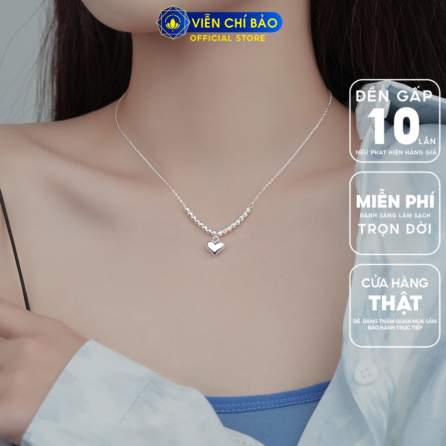 Dây chuyền bạc nữ trái  tim bi phay chất liệu bạc 925 thời trang phụ kiện trang sức Viễn Chí Bảo D000037