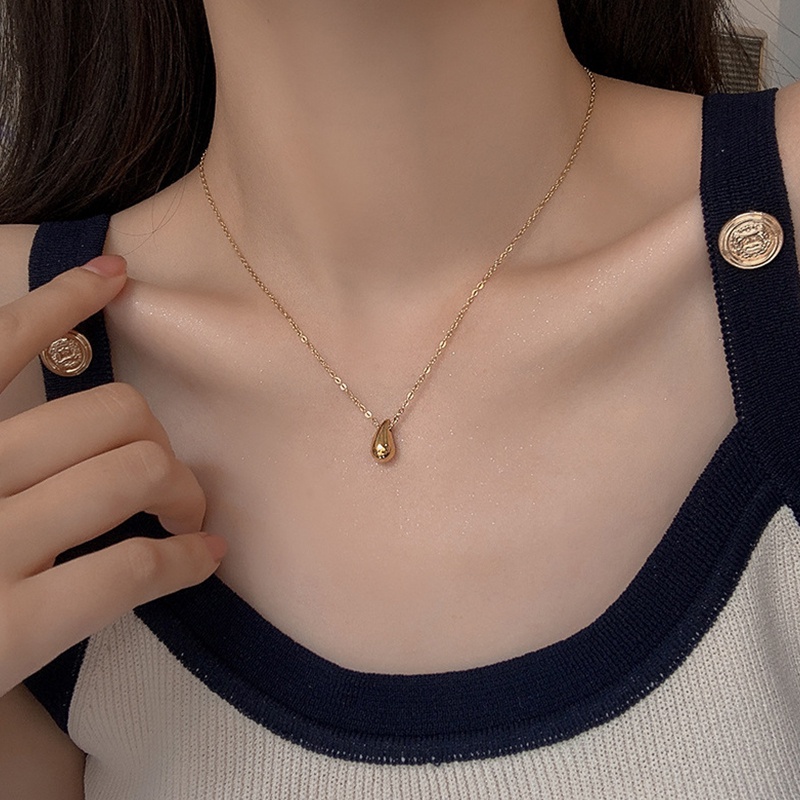 Vòng cổ Thép Titan Mặt Hình Giọt Nước Thiết Kế Đơn Giản Thời Trang Mới Cho Nữ