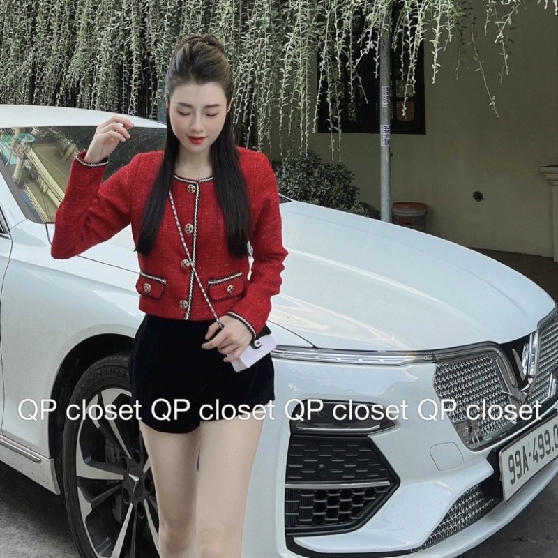 Áo Khoác Dạ Tweed Croptop Dáng Ngắn Nữ Màu Đỏ Hotgirl Cao Cấp