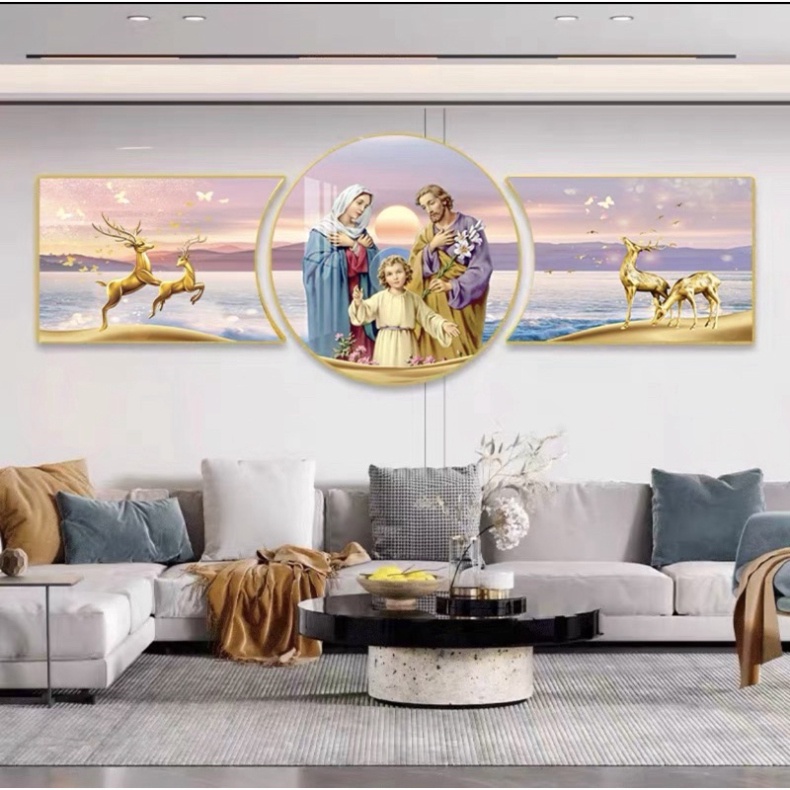 Tranh Công Giáo Tráng Gương Treo Tường Chúa Giêsu và Đức Mẹ/ Gia đình Thánh Gia Bình An Làm Quà Tân Gia Phòng Ngủ Khách