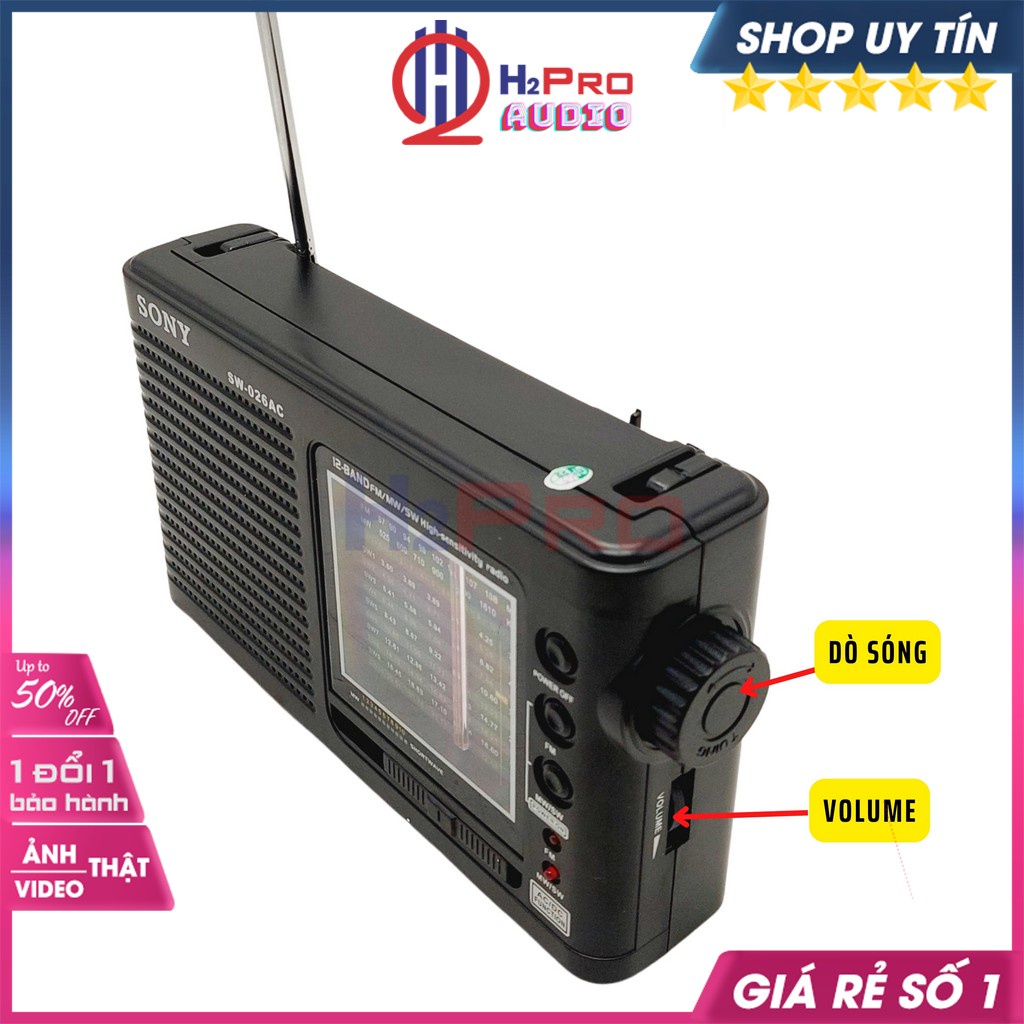 Đài Radio S.o.n.y SW-026AC Cao Cấp 12 Bands Fm/Mw/Sw1-10, Sóng Khỏe, Điện 220V/2 Pin, Đài Radio Cho Người Già-H2ProAudio