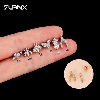 Khuyên tai 7UANX thép không gỉ 20G nhiều kiểu dáng tùy chọn đính đá zircon nhân tạo sang trọng thời trang