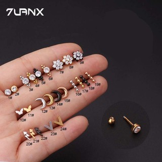 Khuyên tai 7UANX dạng xỏ thép không gỉ 20G cá tính thời trang