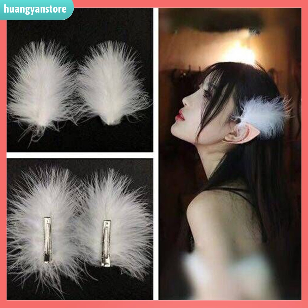 HY/ 2 kẹp tóc lông vũ đính đá và ngọc trai giả