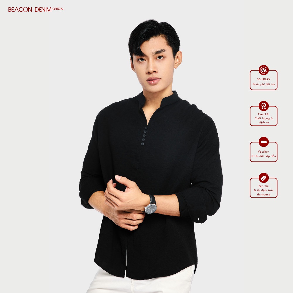 Áo Sơ Mi Nam Thiết Kế Cổ Tàu BEACON DENIM Form Rộng Trẻ Trung Năng Động SMTK504