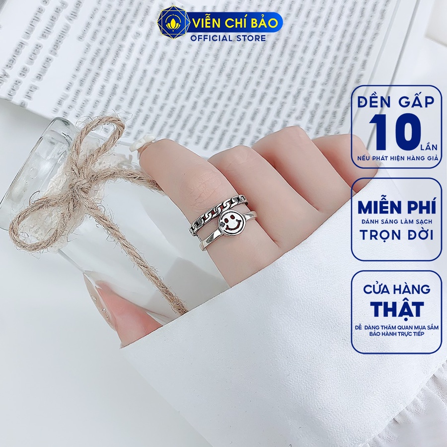 Nhẫn bạc nữ mặt cười chéo chất liệu bạc 925 thời trang phụ kiện trang sức Viễn Chí Bảo N000081