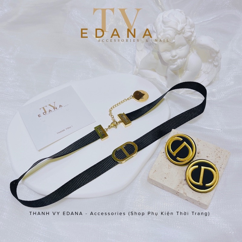 Vòng cổ chocker CD , Khuyên tai CD phong cách trẻ trung cá tính